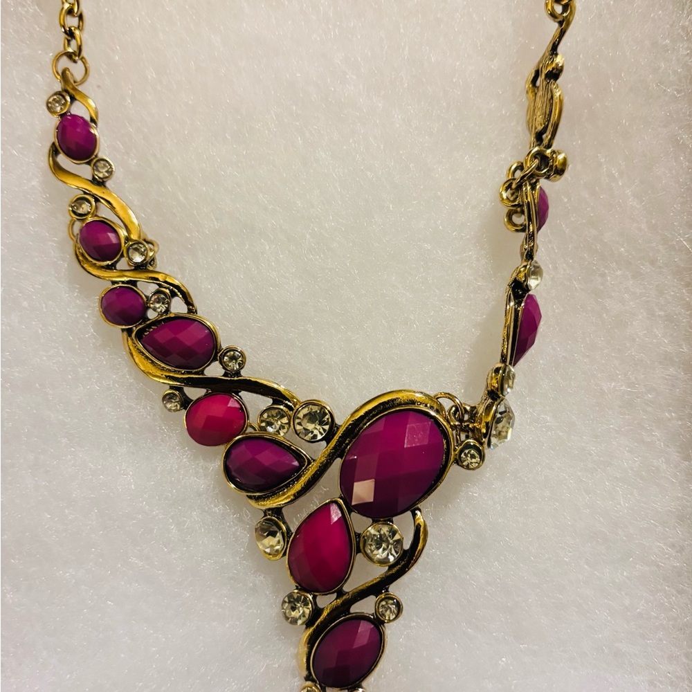 Vintage Beautiful Red Necklace Clip on Earring Set Fashion Jewelry New - Picture 5 of 5